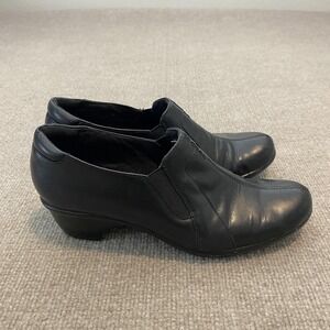 Clarks Bendables Shoes Womens Size 8.5 Black Leather Slip On Low Heel Comfort